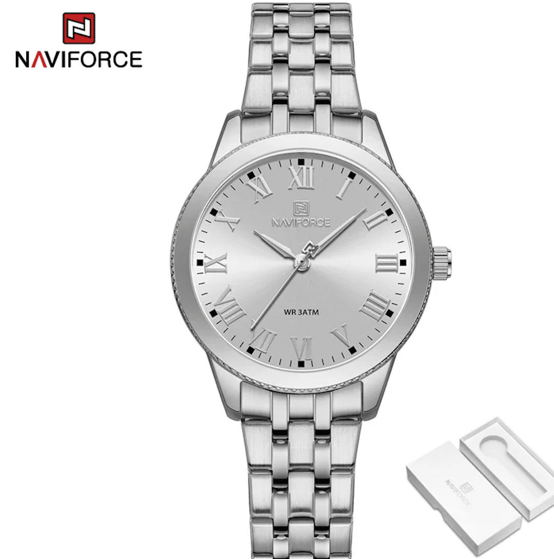 Naviforce NF5032 Silver S/W/S Women’s Luxury Unique Waterproof Stainless Band Wristwatch WatchNest