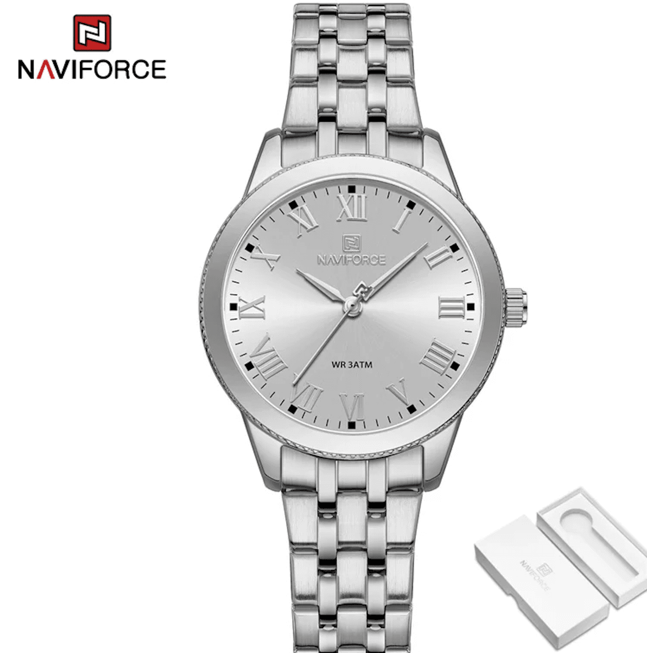 Naviforce NF5032 Silver S/W/S Women’s Luxury Unique Waterproof Stainless Band WristwatchWatchNest